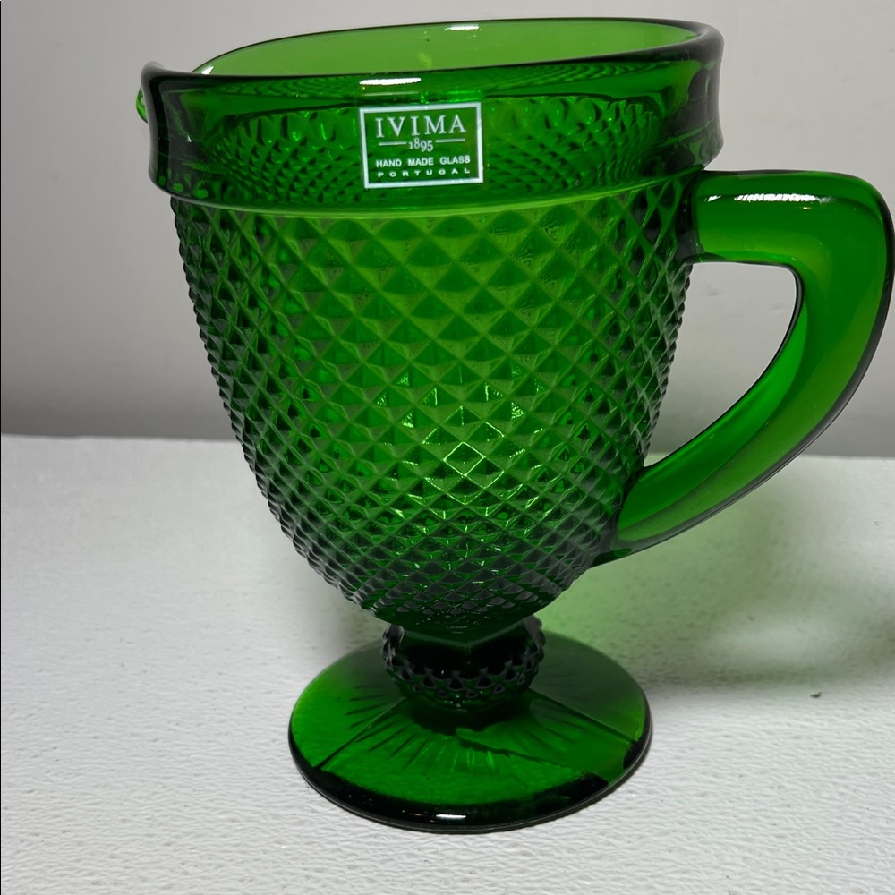 Vintage 50's Handmade Glass Diamond Point Pitcher Made in  Ivima Portugal NEW